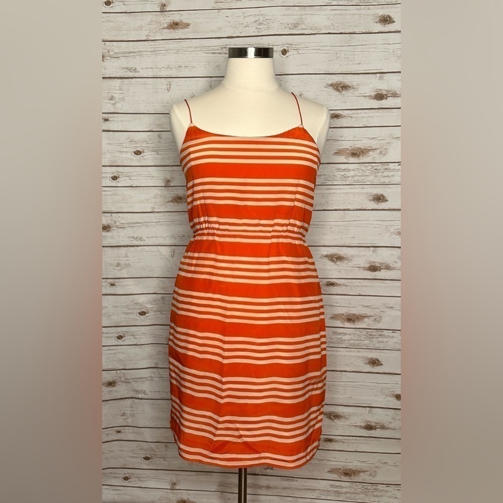 J.Crew classic orange/cream striped silk sheath dress Size 14